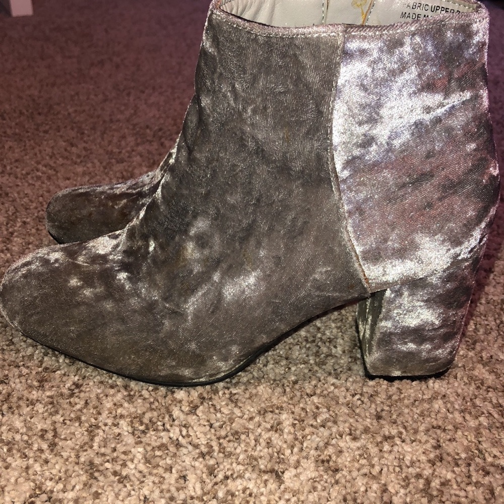 Gray velvet booties